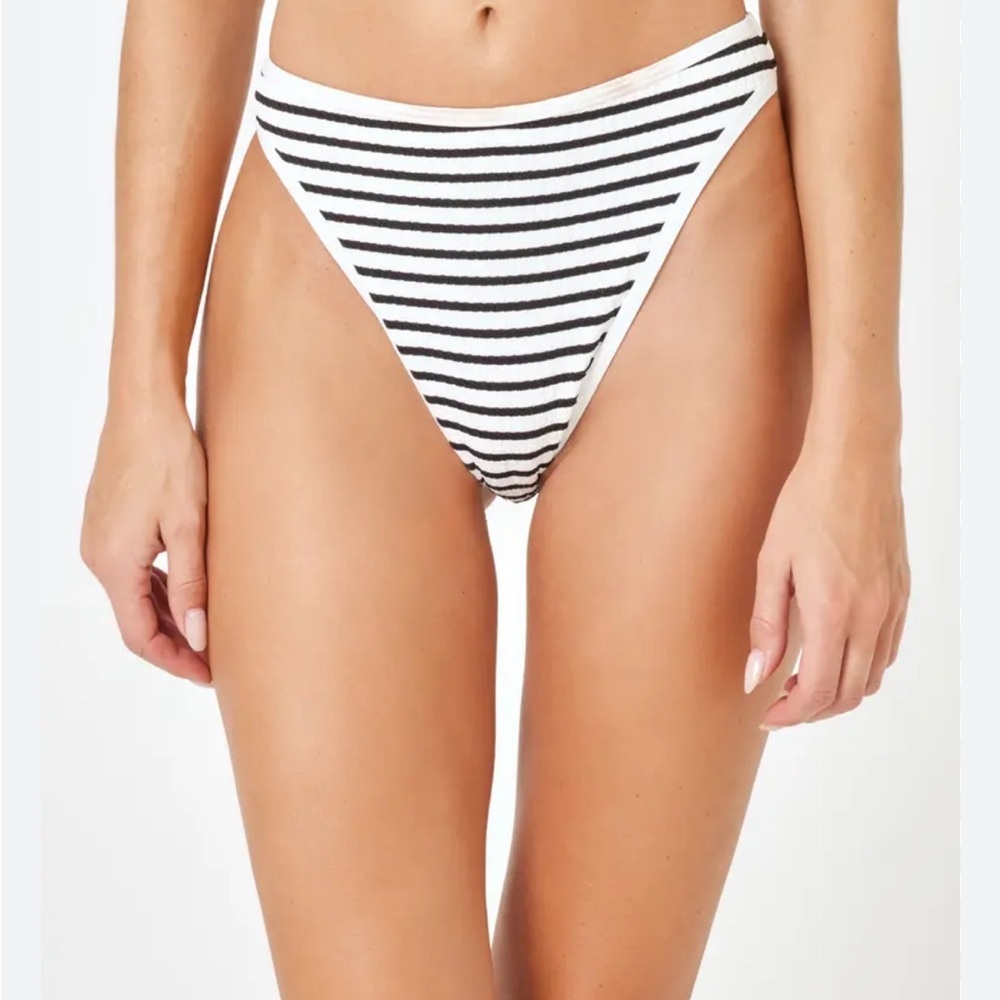 l*space Black and White Striped High-Cut Bikini Bottom